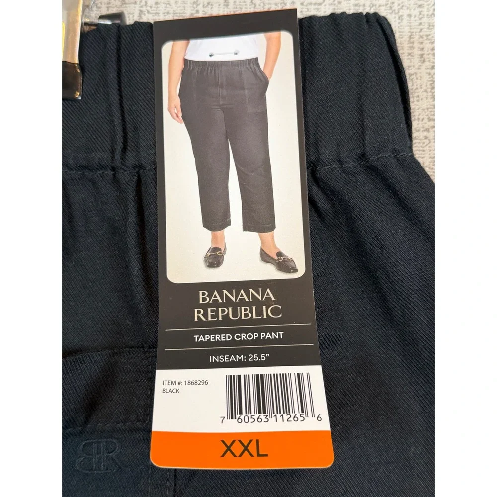 NWT Banana Republic Womens XXL Black Linen Blend Tapered Crop Pant‎ Pull On Prep